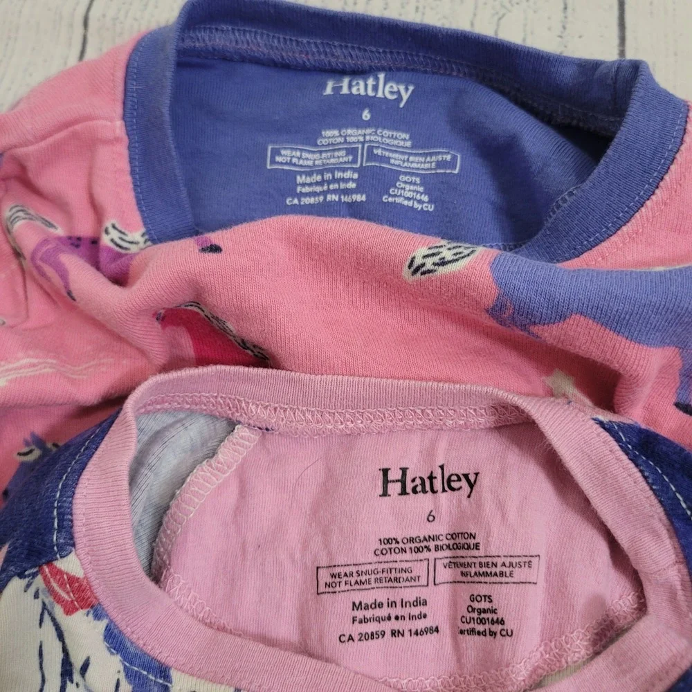 Hatley Size 6 Pajama Set Bundle Girls Pink Unicorn Blue Dog Organic Cotton‎ 2pk